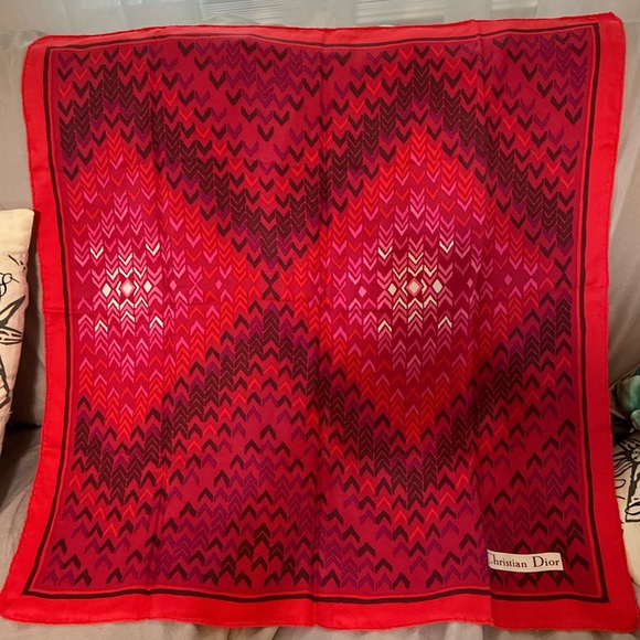 Vintage Christian Dior Silk Vibrant Red and Pink Patterned Scarf - Picture 1 of 5